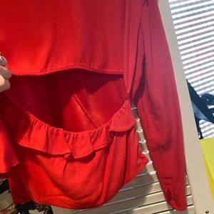 Zara red long sleeve blouse with back slit